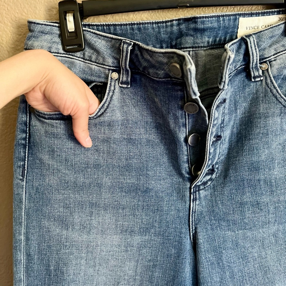 Vince Camuto Blue Ankle Cropped Jeans with Frayed Hem - Picture 4 of 8